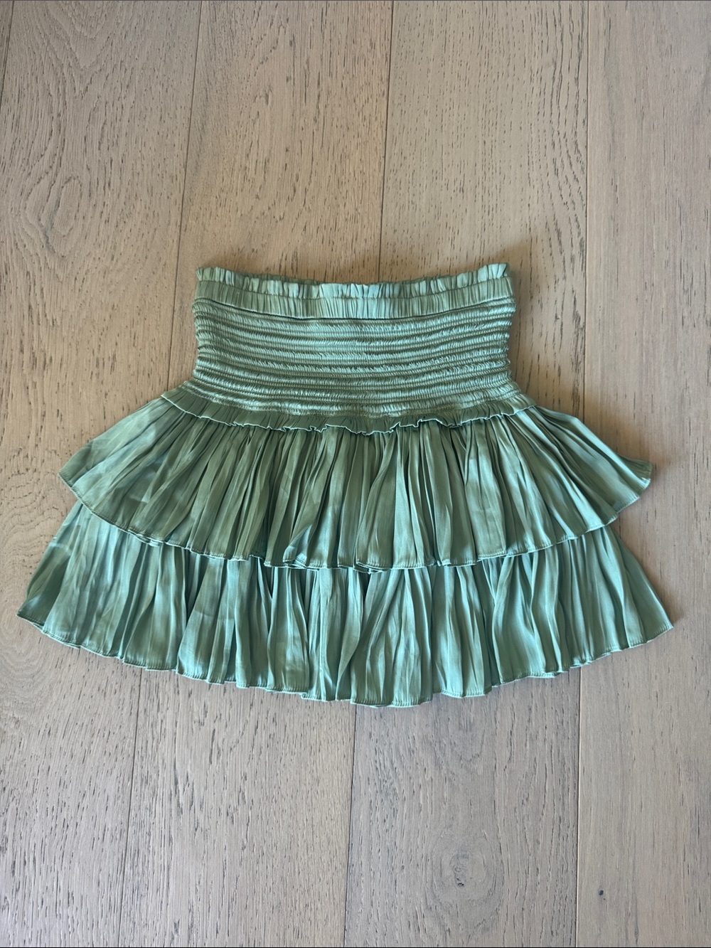 The Reset Sage Green Smocked Tiered Mini Skirt